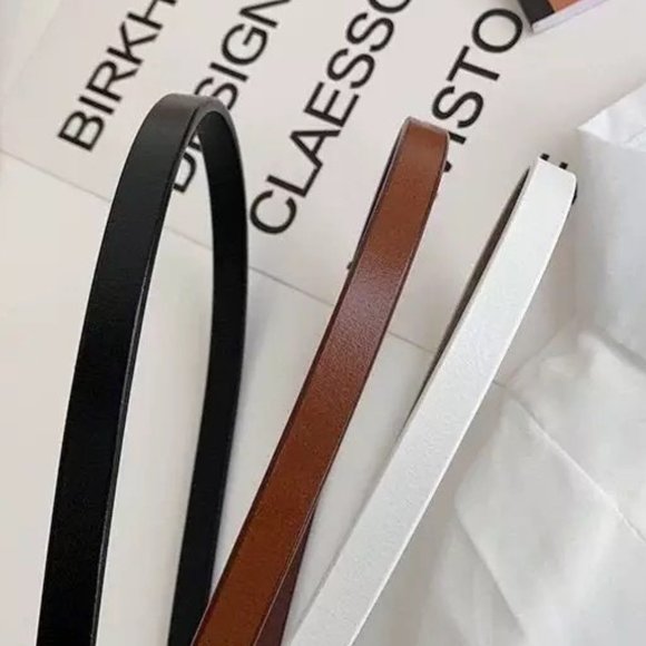 NEW  Women’s Adjustable Self Tie Knot Brushed Gold Buckle Thin Faux Leather Belt - Picture 7 of 12